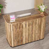 Tribesigns 63-Inch Reception Desk with Counter, Modern U-Shaped Front Desk with Private Panel, Retail Checkout Counter Table for Lobby, Salon, Reception Room, Office, Brown Tribesigns