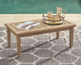 Signature Design by Ashley Gerianne Outdoor Rectangular Eucalyptus Wood Slat Top Coffee Table, Beige Signature Design by Ashley