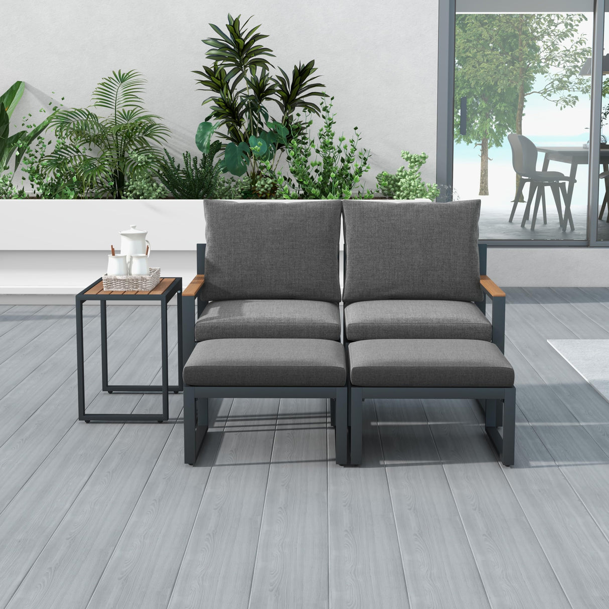 Tangkula 5 Pieces Patio Furniture Set, Aluminum Frame Weatherproof Outdoor Conversation Set with Soft Cushions, Space Saving Design, for Backyard, Poolside, Porch, Balcony Tangkula