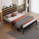 CLIBFENG 14 Inch Classic Metal Platform Bed Frame-Queen Bed Frame with Headboard,Steel Slats Support-LED Bed Frame with USB Charging Station,Under Bed Storage,No Box Spring Needed,Noise Free CLIBFENG