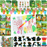 BenLouis 192Pcs Jungle Safari Party Favors Zoo Animals Coloring Books Crayons Sticker Stampers Slap Bracelets Set Bulk Classroom Prizes for Kids Wild One Party Baby Shower Goodie Bags Fillers BenLouis