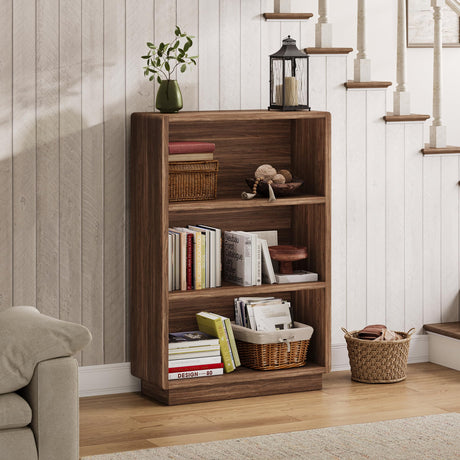 ChooChoo 3-Tier Bookcase, Wooden Bookshelf, Farmhouse Bookshelf with Open Storage, Tall Bookcase for Bedroom and Home Office, Brown Walnut ChooChoo