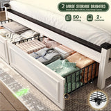 Homkdom King Size Bed Frame with Tall Headboard,Bed Frame King with Storage,2 Drawers,Farmhouse,Wooden,No Noise,No Box Spring Needed,White Homkdom
