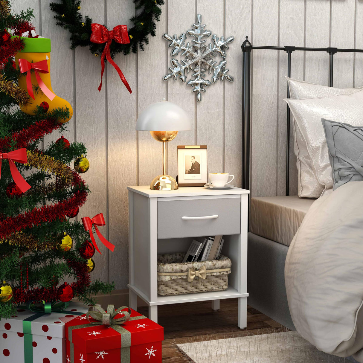 YAUKOMEL End Table Set of 2, White Nightstand with Fabric Drawer, Bed Side Table,Side Table, Modern Nightstand for Living Room,Bed Room,Small Space,11.4" x 15.3" x 21.6",White CTG68WB-2 YAUKOMEL