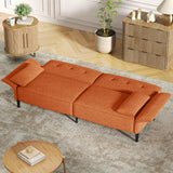 COPIAE 89” Futon Sofa Bed, Comfy Futon Couch Bed with 2 Square Pillows, Convertible Sleeper Sofa with Adjustable Backrest&Armrests, Modern Loveseat Sleeper for Living Room,Velvet Fabric,Burnt Orange COPIAE