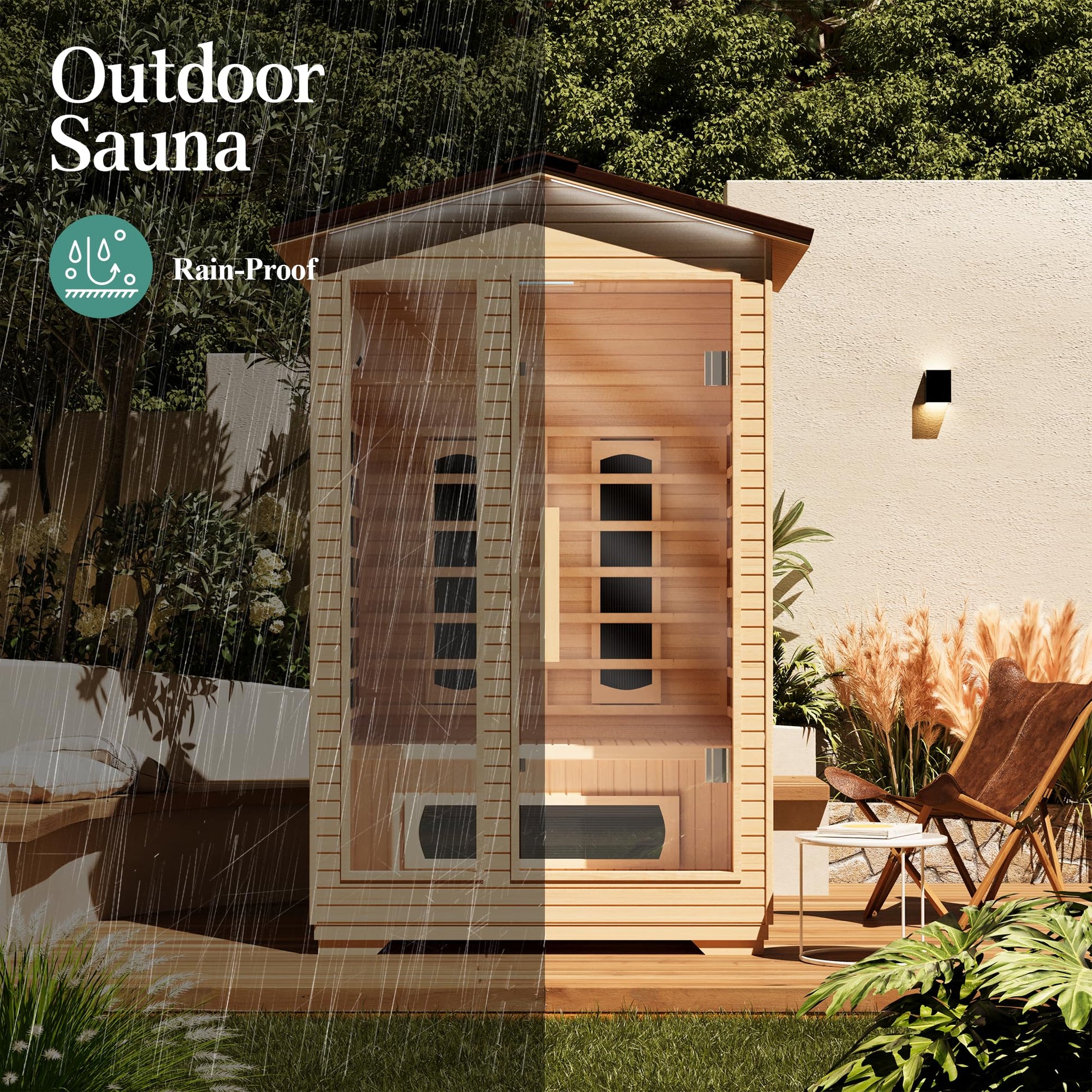 BNEHS Outdoor Sauna 2 Person,Full Spectrum Infrared Sauna,Home Sauna with 10 Minutes Warm Up Heating Tubes & Panels,Personal Wooden Sauna Room with Bluetooth Speaker,2050Watt - WoodArtSupply