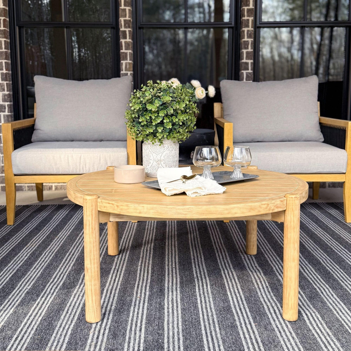 Nathan James Bora Round Outdoor Coffee Table, Farmhouse Wood Coffee Table for Patio or Porch, Solid Acacia Wood Nathan James