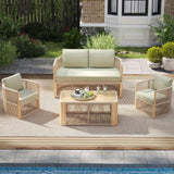 DAYARUS 4 Piece Patio Furniture Set, Aluminum Patio Conversation Set, Rope Rattan Patio Sectional Sofa, All Weather Outdoor Sofa Couch with Coffee Table and Cushions for Lawn/Backyard/Deck, Green DAYARUS