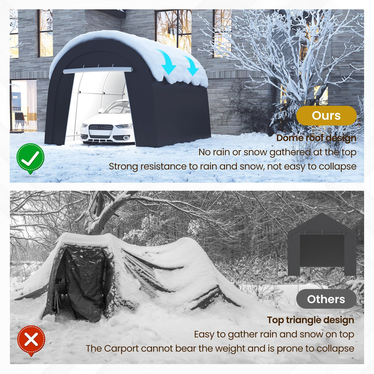 Domed Carport, Round Portable Garage, Metal Heavy Duty Carport with 2 Roll Up Windows and Ground Stakes, PE Fabric Garage, Car Port, Storage Shed, Tent for Storage, Car FansaFurn