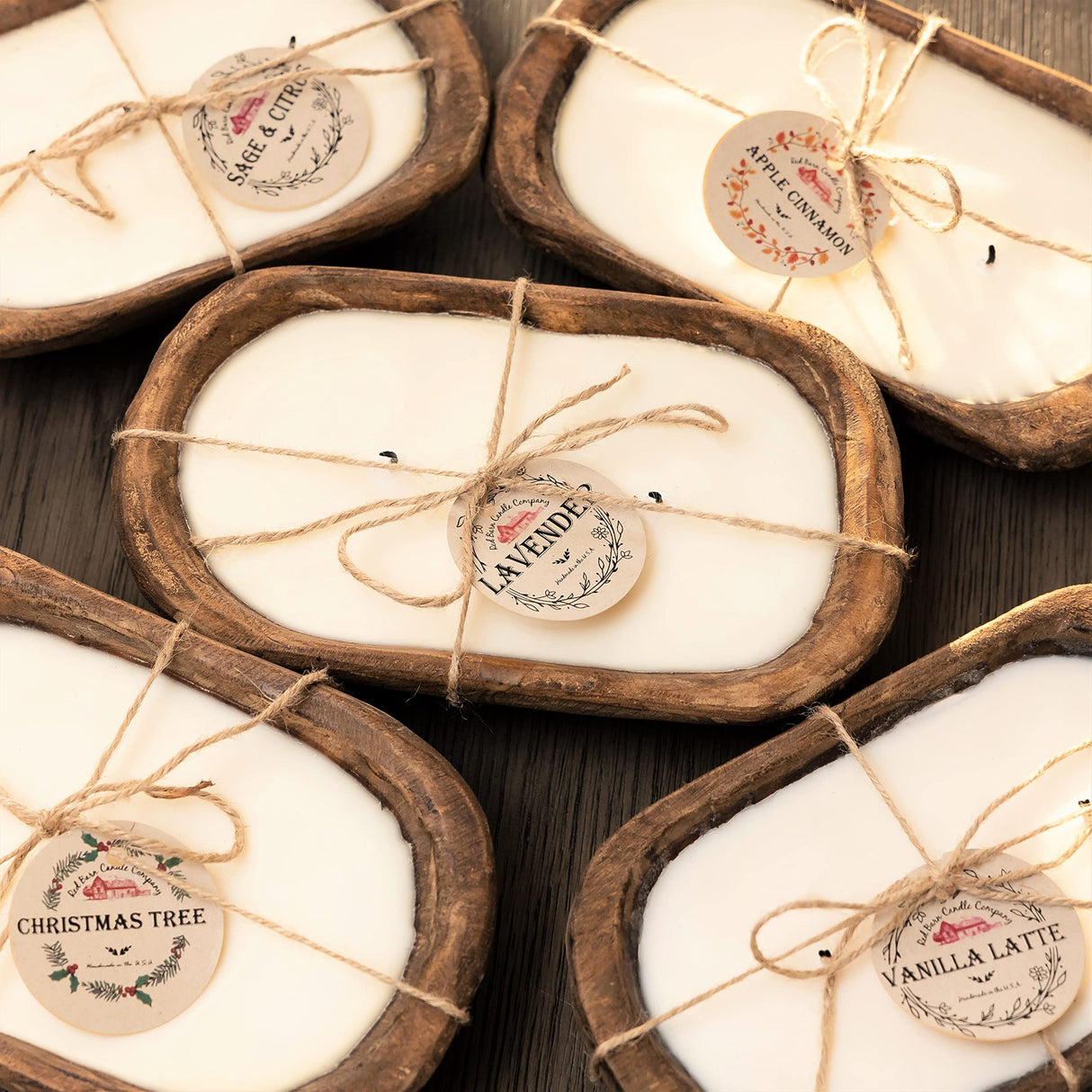 Red Barn Candle Company Wood Dough Bowl Candles | 100% Natural Soy Wax & Essential Oil Infused | Odor Eliminating + Pet Safe | Scented Candle Gifts for Men & Women (Lavender, 3-Wick) Red Barn Candle Company