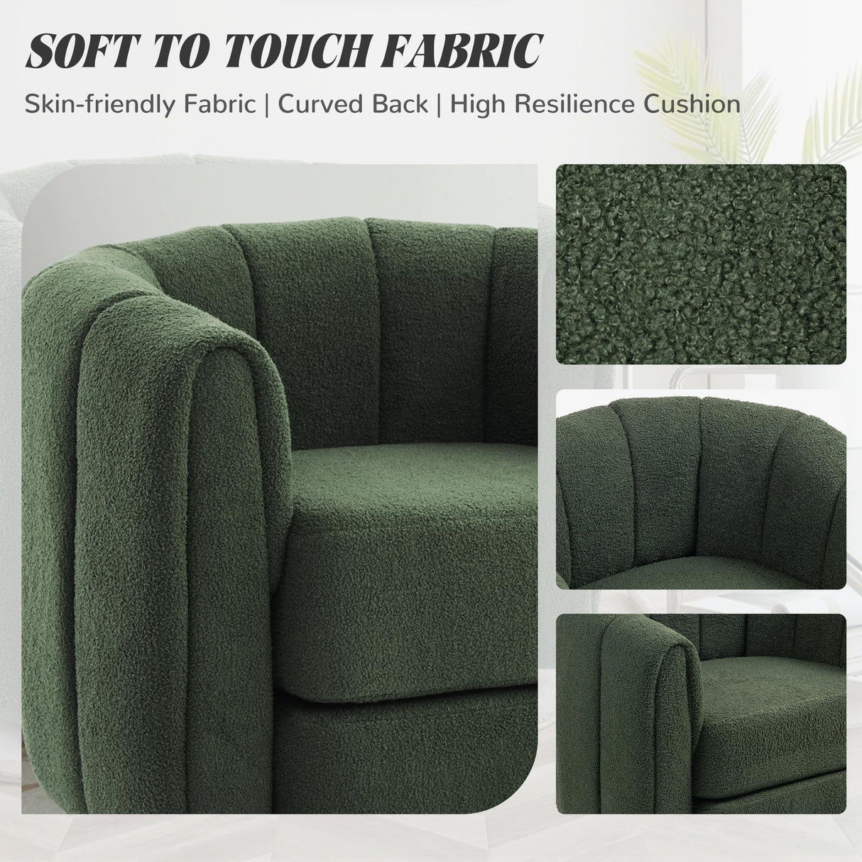 SUNWAVE Swivel Accent Chair, 360-degree Swivel Barrel Chair with Teddy Upholstery, Comfy Pumpkin-Shaped Accent Chair for Living Room, Bedroom, or Office (1, Green, 37") SUNWAVE