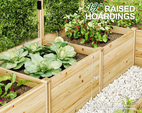 AMERLIFE U-Shaped Raised Garden Bed with Deer Proof Fence, 7.5Wx15Dx6H Outdoor Wooden Raised Garden Bed Planter with 19" Depth Planter Box AMERLIFE