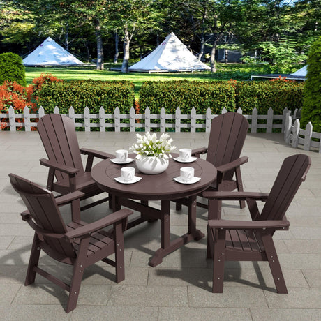 WestinTrends Malibu 5 Piece Adirondack Patio Dining Set, All Weather Poly Lumber Outdoor Table and Chairs Furniture Set, 47" Trestle Round Dining Table and 4 Adirondack Dining Chair, Dark Brown WestinTrends