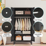erosoei 71 "Metal Armoire Wardrobe Closet, Steel Clothing Storage Cabinet with Adjustable Shelves and Hanging Rod, Household Steel Wardrobe Storage Cabinet with Adjustable Standing feet（Black） erosoei