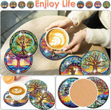 ijbnhd 8 PCS Tree of Life Diamond Art Coasters Diamond Painting Coasters Kits with Holder Tree of Life DIY Coasters for Beginners Adults Crafts Supplies 4X4inch (Cork Wooden Pad) ijbnhd
