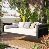 Wooden Porch Swing 2-Seater, Patio Swing Bed with Ropes and Safe Sloped Design, Outside Patio Swing for Backyard, Poolside (Gray) BEDGJH