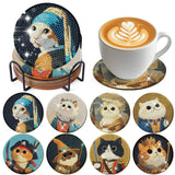 Sitsink Funny Cat Diamond Art Coasters - 8 Pcs DIY Cute Cat Funny Adult Diamond Painting Coasters Kits with Holder for Adults Beginners Animal Lover Gift Crafts Supplies Sitsink