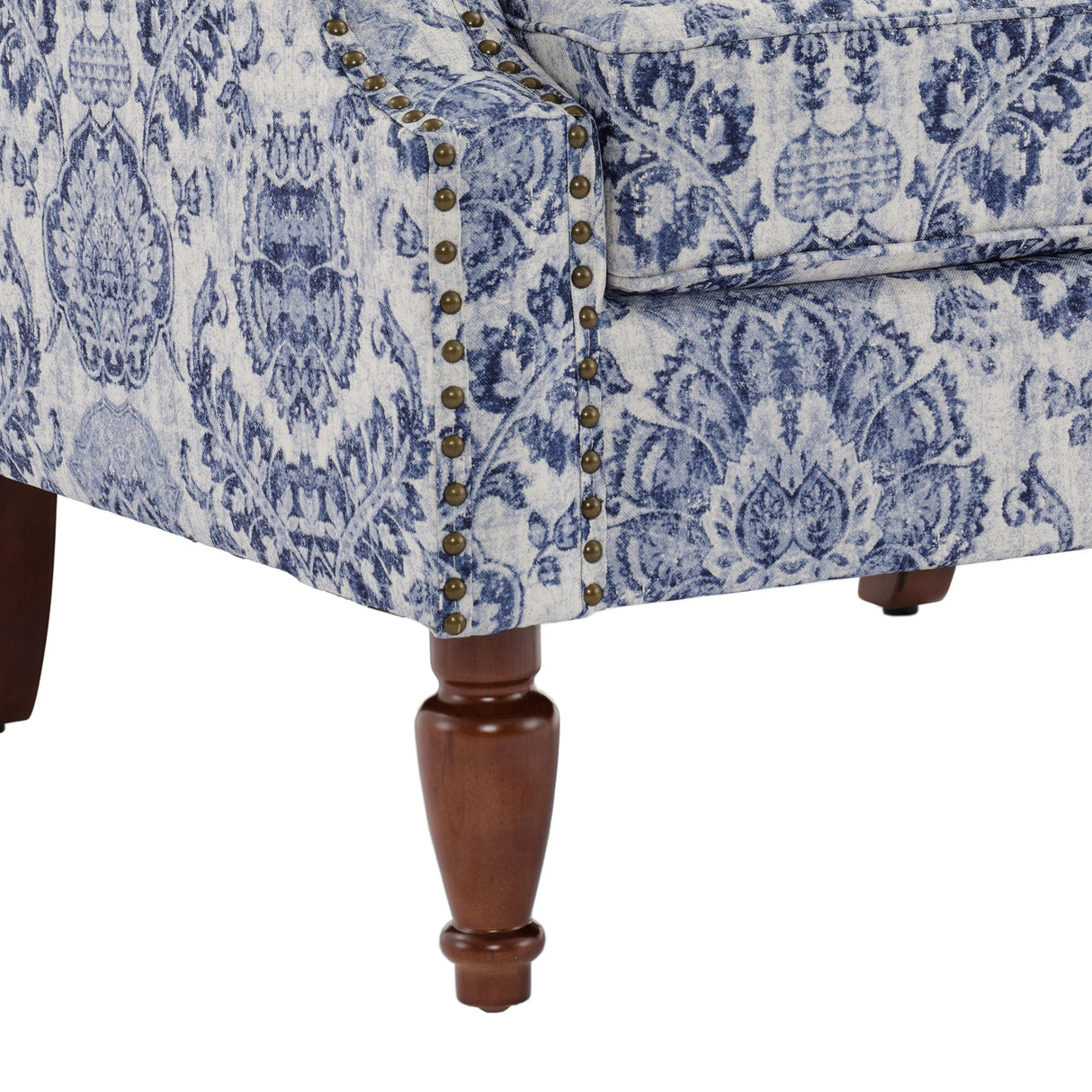 UIXE Floral Accent Chair, High Back Pattern Arm Chair for Living Room, Traditional Fabric Armchair Comfy Upholstered Sofa Reading Seat with Nailhead Trim & Retro Wood Legs - Navy UIXE