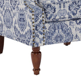 UIXE Floral Accent Chair, High Back Pattern Arm Chair for Living Room, Traditional Fabric Armchair Comfy Upholstered Sofa Reading Seat with Nailhead Trim & Retro Wood Legs - Navy UIXE