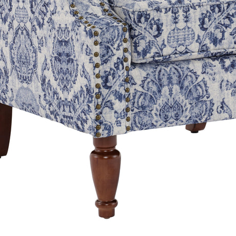 UIXE High Back Floral Accent Chairs Set of 2, Upholstered Armchair in Fabric, Retro Printed Wingback Arm Chair for Living Room, Nailhead Trim Single Sofa Bedroom Reading Seat - Navy Blue UIXE