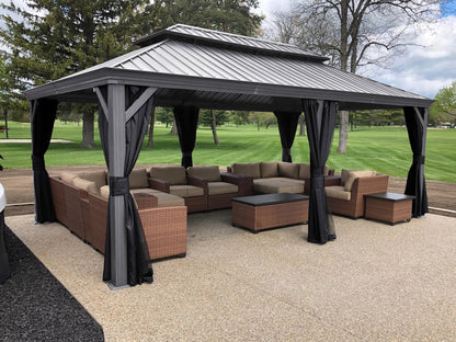 PURPLE LEAF 12' x 20' Permanent Hardtop Gazebo with Galvanized Steel Double Roof and Aluminum Frames Outdoor Large Pavilion Gazebo for Patio Deck Garden, Netting and Curtains Included, Light  - WoodArtSupply