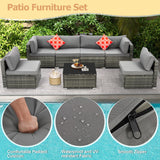HOMREST 7 Piece Patio Furniture Set with Adjustable Bracket All-Weather Wicker Conversation Set with Coffee Table for Porch Garden Backyard (Gray) HOMREST