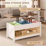 ONBRILL Lift Top Coffee Table, 3 in 1 Multi-Functional Coffee Table with Storage and Hidden Compartments, Farmhouse Rectangular Convertible Coffee Table to Dining Table for Living Room, White ONBRILL