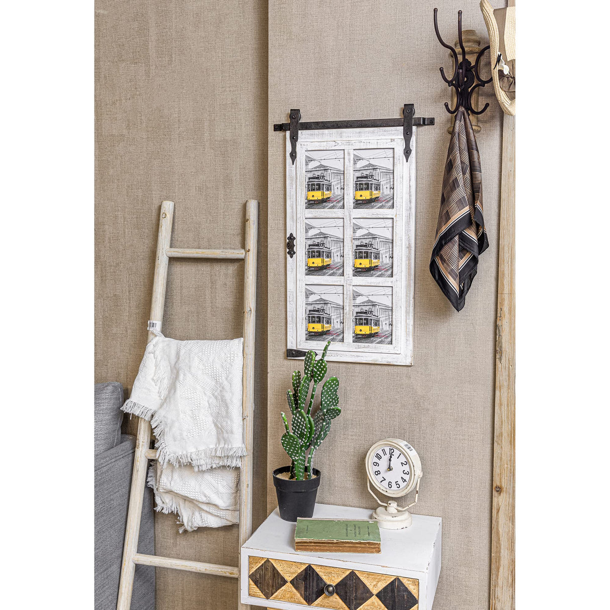 RiteSune White Wooden Barn Door 5x7 Photo Picture Frame Collage Wall Mounted for Family Entryway, Living Room, Bedroom RiteSune