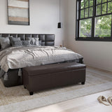 BELLEZE 47 Inch Storage Ottoman, Faux Leather Storage Bench Bedroom Bench with Safety Close Hinge, Ottoman with Storage for Living Room, Entryway, Hallway, Foot Rest, Support 300lbs - Brown BELLEZE