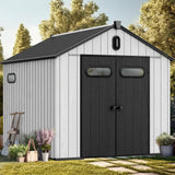 YITAHOME 8x10ft Outdoor Resin Storage Shed with Floor, 544 cuft Waterproof Garden Shed with Lockable Door, Windows & Vents, Plastic Tool Storage for Patio Furniture, Lawnmower, and Bike Storage, Gray YITAHOME