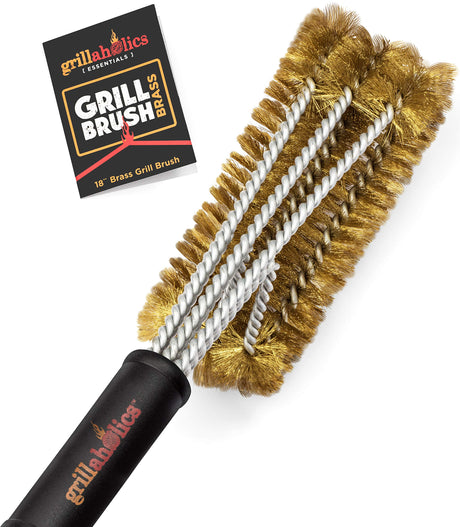 Grillaholics Essentials Brass Grill Brush - Softer Brass Bristle Wire Grill Brush for Safely Cleaning Porcelain and Ceramic Grates - Lifetime Manufacturer's Warranty Grillaholics