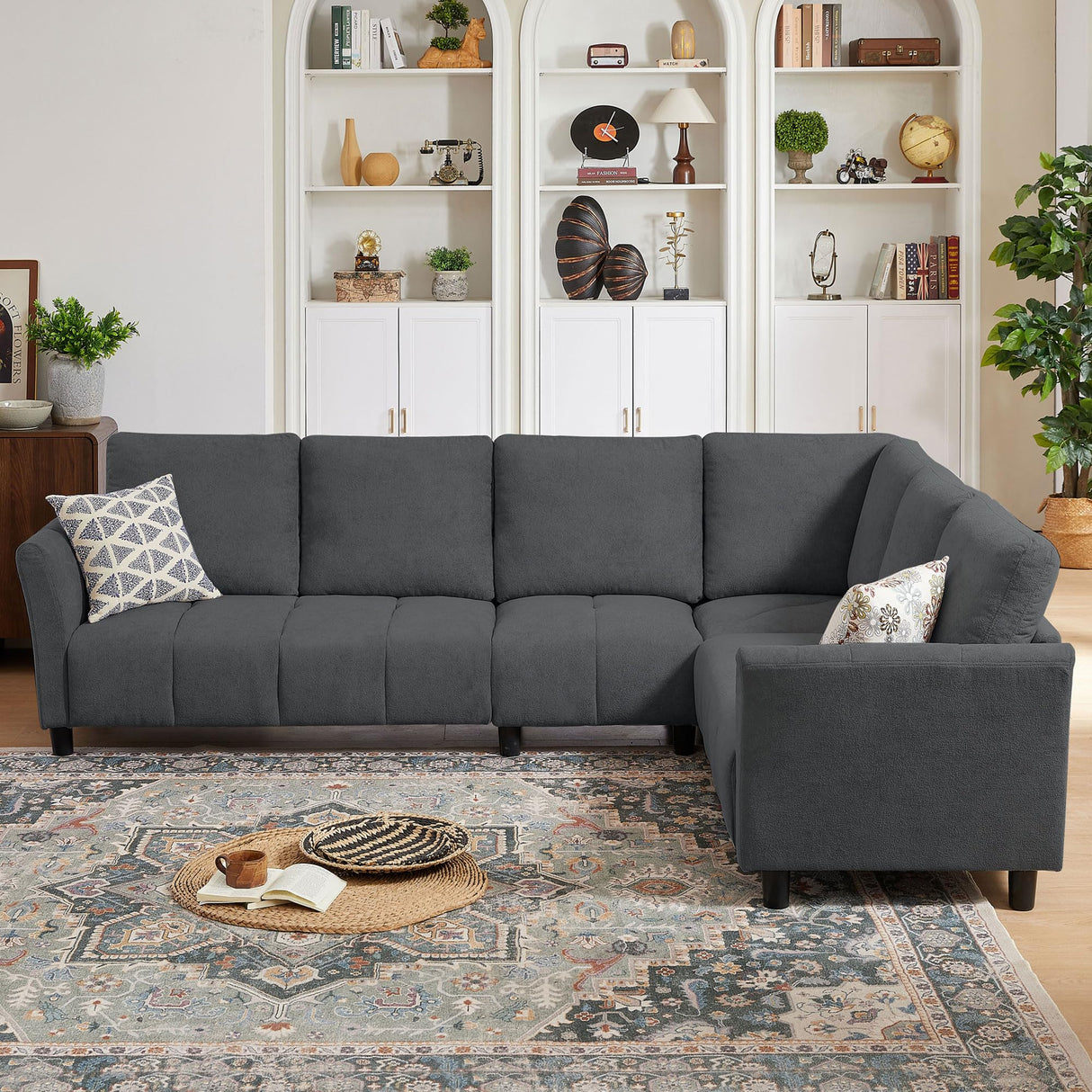 Jarenie 102" Convertible Sectional Sofa Couch, L Shaped Couch with Back Cushions, Modern Upholstered 6-Seat Reversible Sofa Set for Living Room, Apartment, Office, Dark Grey Jarenie