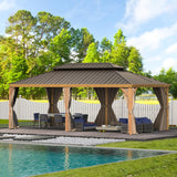 Domi 14'x24' Hardtop Gazebo Canopy,Outdoor Aluminum Gazebo with Galvanized Steel Double Roof, Extra Large Permanent Gazebo Pavilion for Patio Deck Backyard,Curtain and Netting,Wood Grain domi outdoor living