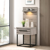 Roundhill Furniture Alvear Upholstered Wood Wallbed Bed with White LED Lights, 2 Nightstand, King, Weathered Gray Roundhill Furniture