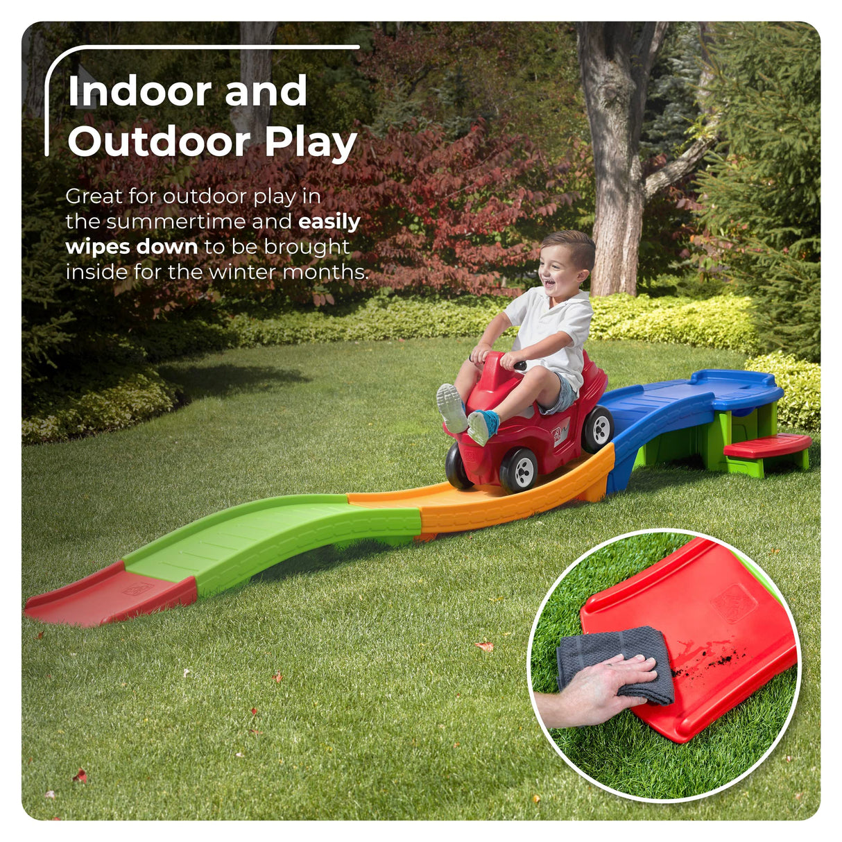 Step2 Up & Down Roller Coaster Kids Ride On Toy, Push Car, Indoor/Outdoor Playset, Made of Durable Plastic, Max Weight 50 lbs., For Toddlers 2-5 Years Old, Multicolor Step2