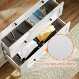 WAMPAT Dresser for Bedroom with 5 Drawers and 2 Storage Cabinet, Nightstands with Charging Station for Living Room, Mid Century Modern Kids Dressers with Wide Chest of Drawers for Nursery, White/Oak WAMPAT