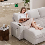 Vipbear 81" Sectional Sleeper Sofa Bed with Pull Out Bed, L Shaped Couch Sleeper Sofa, Pull Out Couch with Reclining Backrest, Reversible Storage Chaise, USB Ports, Tool-Free Assembly, Chenille Beige Vipbear