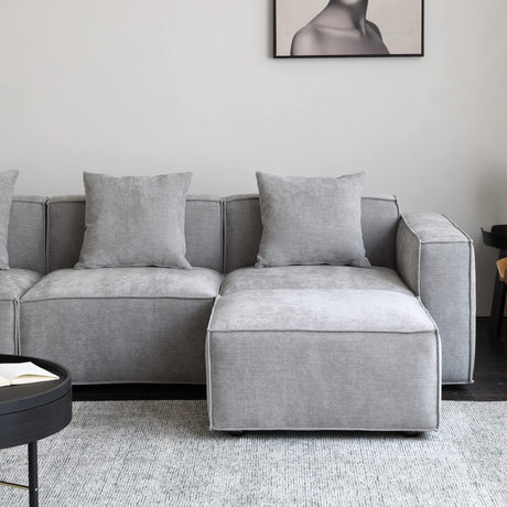 Acanva Luxury Modular Sectional Living Room Sofa Set, Modern Minimalist Style Couch with Ottoman and Chaise, L-Shape, Chenille Grey Acanva