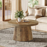 Tribesigns Coffee Table, 31.5" Small Farmhouse Round Coffee Tables with Fluted Drum Base, Mid Century Modern Boho Accent Center Table for Living Room, Apartment, Small Space, Brown Tribesigns