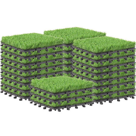 PrimeZone 27 Packs Interlocking Artificial Grass Tiles - 12"x12" Turf Outdoor Indoor Fake Grass Deck Flooring Set for Patio, Balcony, Backyard PrimeZone