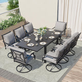 Grand patio 9-Piece Patio Dining Set for 8, E-Coated Outdoor Dining Set Swivel Patio Dining Chairs with Olefin Cushions & 1 Black Extendable Rectangular Faux Woodgrain Table for 6-8 Person Grand patio