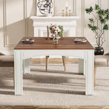 Tribesigns Square Dining Table for 4 People, 39.4-Inch Farmhouse Wood Kitchen Table Dinner Table for Dining Room, Small Space, Walnut + White Tribesigns