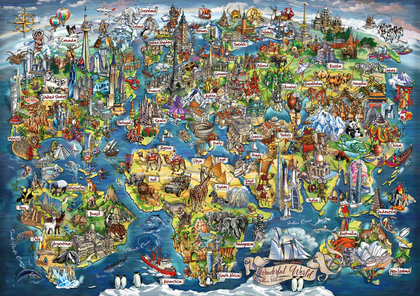 Anatolian Puzzle - Wonderful World Map, 3000 Piece Jigsaw Puzzle, 4923, Multicolor