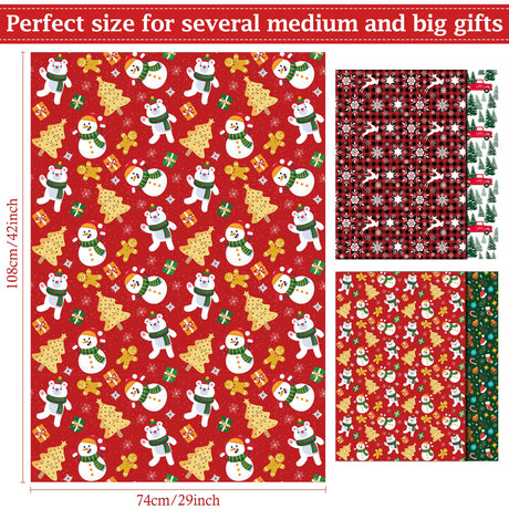 OHOME Christmas Wrapping Paper - Jumbo Sheets 29" x 42" | Gift Bags | Red, Green and White Tissue Paper - Xmas Decorations, Gifts for Kids Men Women | Party Favors OHOME