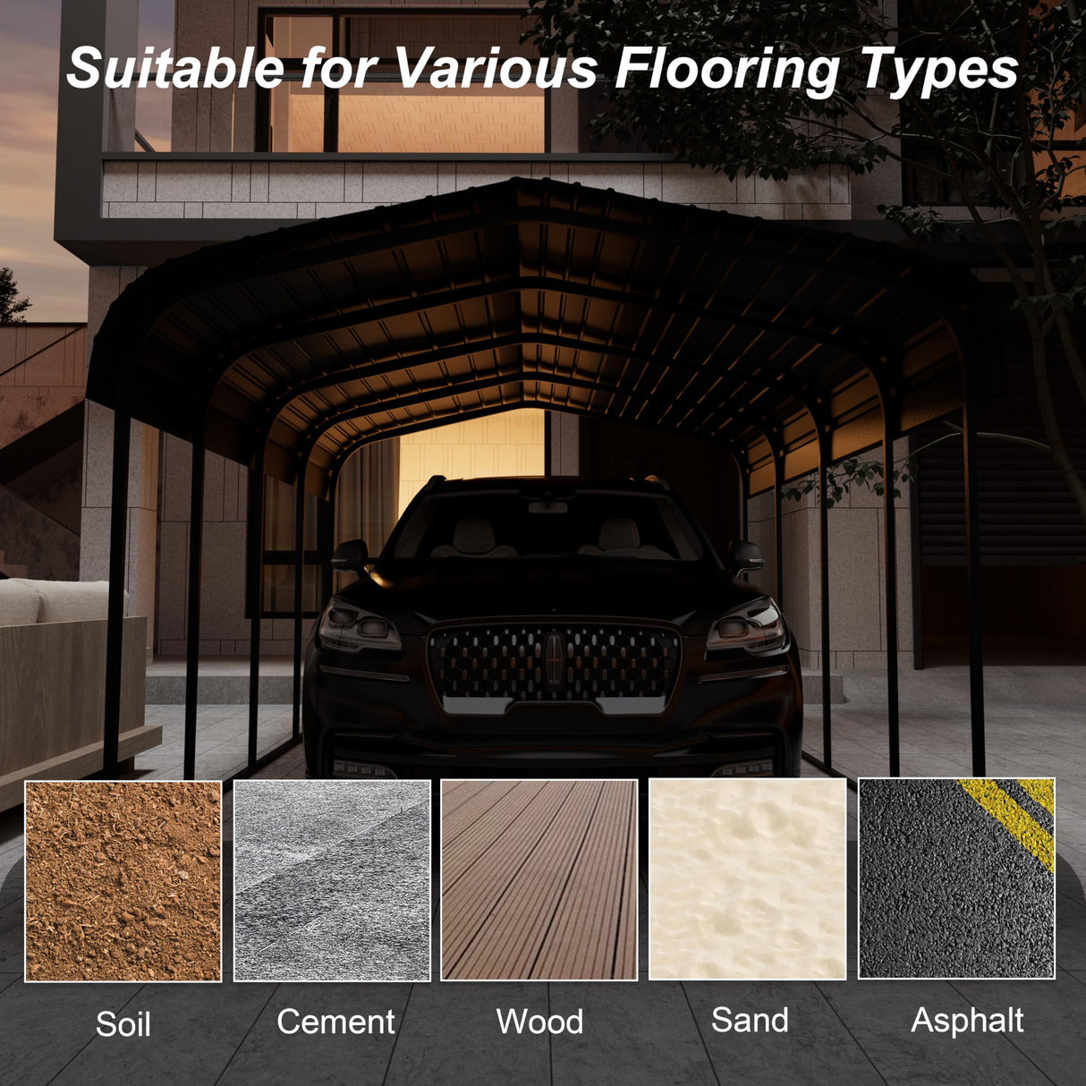 Chilihom Car Port Metal Carport 12 ×20 FT Heavy Duty Carport Kit, Metal Garage Carport Canopy with Galvanized Steel Roof & Frame，Car Tent Outdoor Storage Shed for Car, Boats and Truck, Charcoal Chilihom