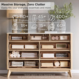 T4TREAM Fluted 9 Drawer Dresser, Modern Chest of Drawers with Faux Marble Top, Curved Profile Design, Dresser TV Stand, Wood Drawer Organizer for Bedroom, Living Room, Hallway, Natural Oak T4TREAM