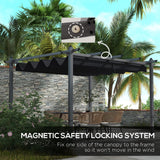 Outsunny 10' x 12' Retractable Pergola Canopy, Wood Grain Aluminum Pergola, Outdoor Sun Shade Shelter for Grill, Garden, Patio, Backyard, Deck, Gray Outsunny