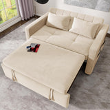 DWVO 55" Convertible Sofa Bed, 3-in-1 Sleeper Sofa with Pull-Out Bed, Velvet Futon Couch with Adjustable Backrest and Side Pocket, Modern Loveseat for Living Room Apartment, Beige DWVO