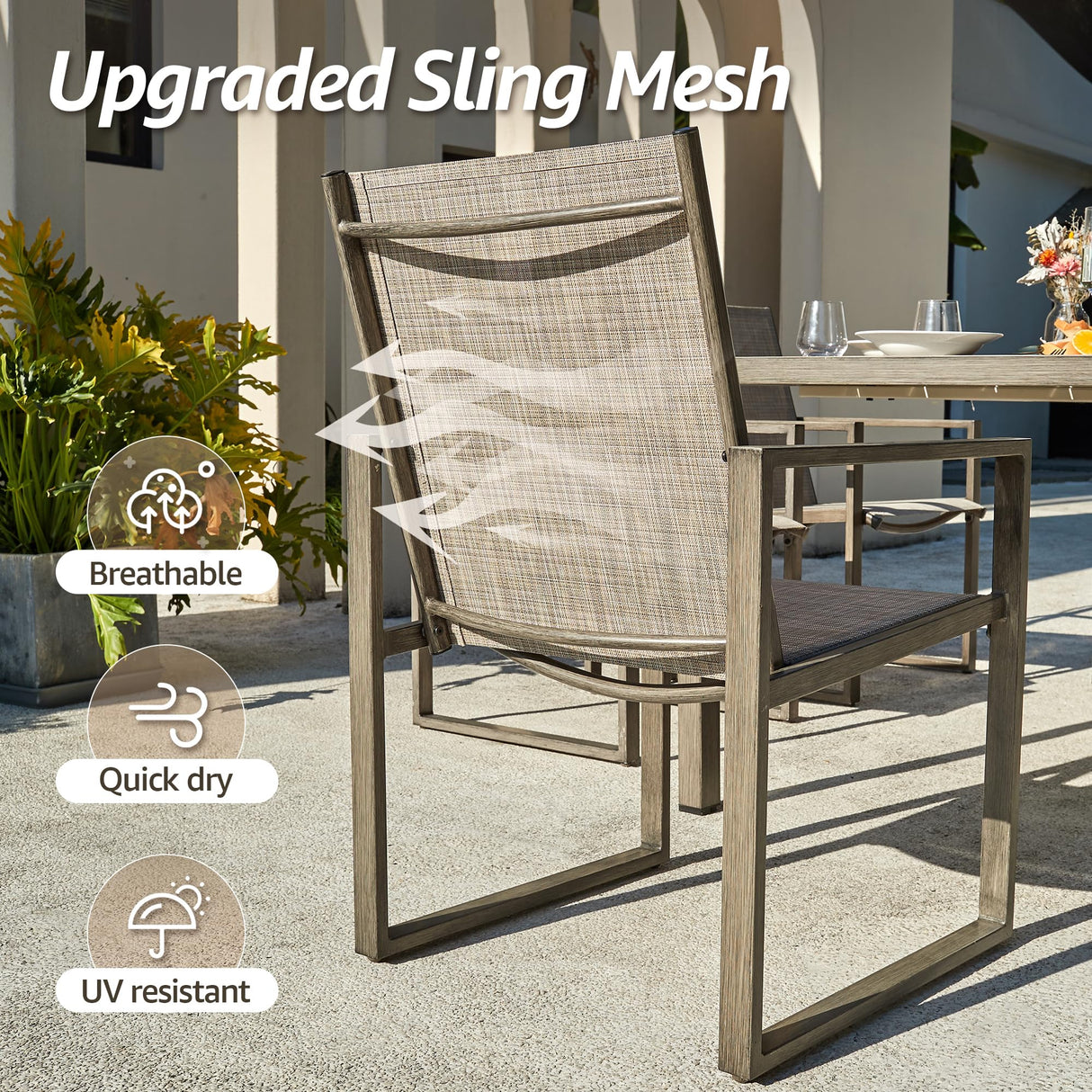 NATURAL EXPRESSIONS 7 Pieces Patio Dining Set Outdoor Furniture,70’’ Dining Table and 6 Sling Chairs with 1.65'' Umbrella Hole for Backyard Garden Poolside Porch NATURAL EXPRESSIONS