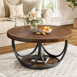 Tribesigns Round Coffee Table with 2 Tiers, 31.5" Wooden Circle Accent Cocktail Table with Storage Shelf and Metal Frame, Industrial Center Tables for Living Room, Brown & Black Tribesigns